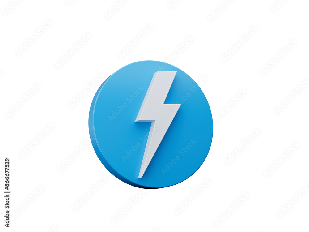 Blue thunderbolt icon 3d isometric . Blue Round shape Web Design Graphic. Notification Icon 3d illustration
