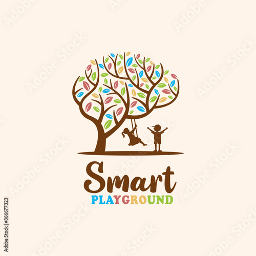 Smart playground logo, tree logo with brain concept