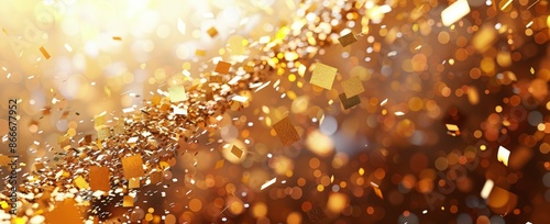Gold Confetti Falling During Celebration With Blurred Lights