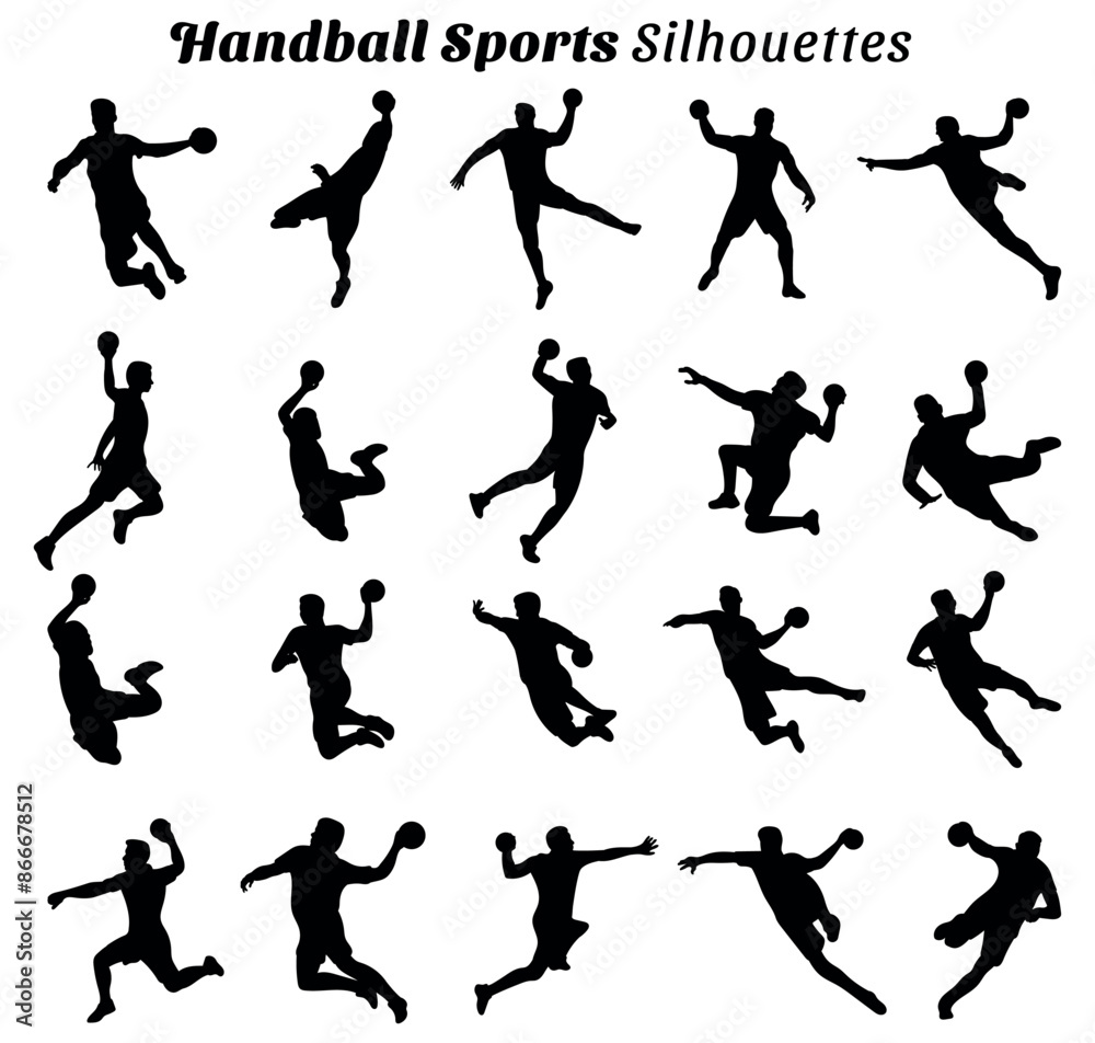 Handball sports silhouette vector illustration set. Handball sports silhouette vector illustration set.