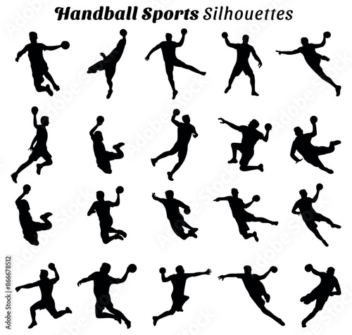 Handball sports silhouette vector illustration set.