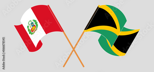 Crossed and waving flags of Peru and Jamaica