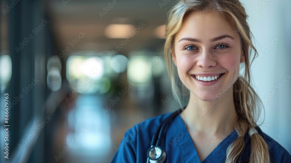 Obraz premium Portrait of smiling female nurse with blond hair