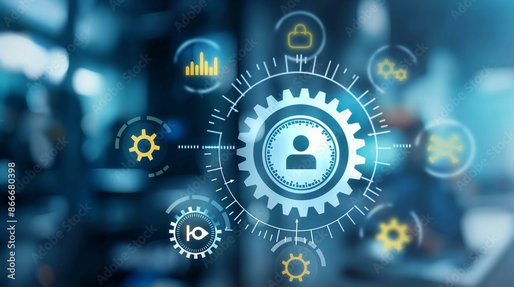 Performance Management Concept With Innovative Digital Icons and Gear Mechanism Performance Management Concept With Innovative Digital Icons and Gear Mechanism