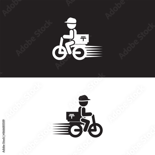 Delivery Man Riding Motorcycle Scooter Food delivery man vector symbol 