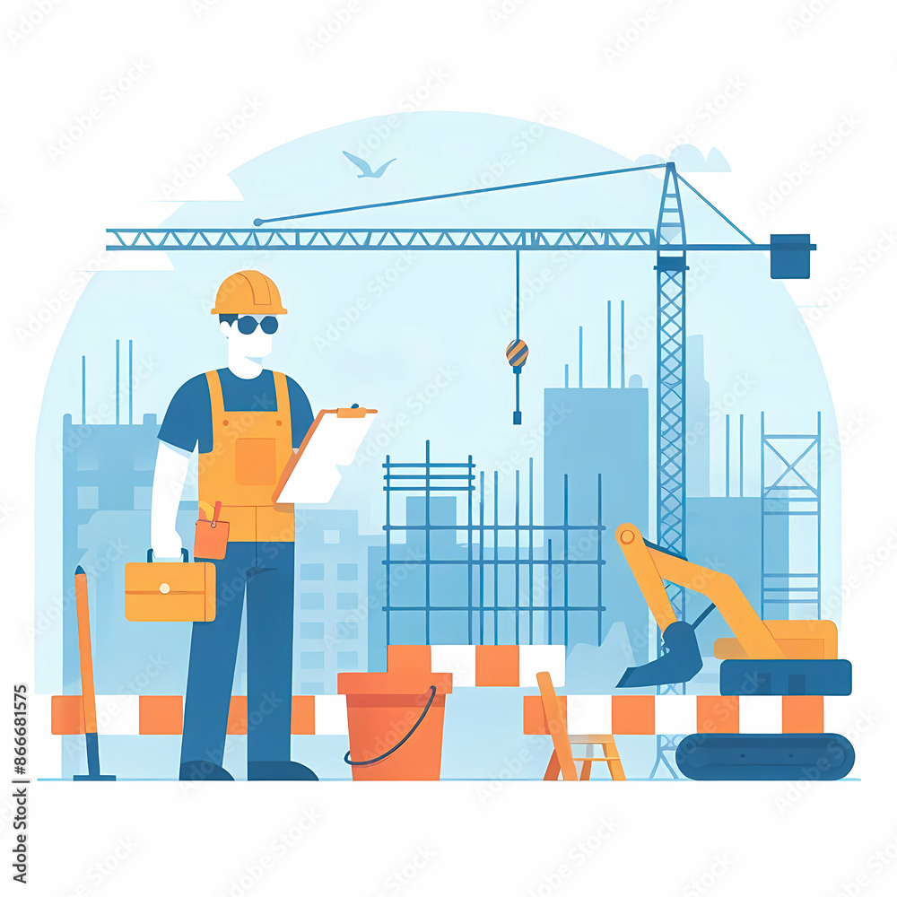 Workers working on construction site modern flat vector illustration Workers working on construction site modern flat vector illustration