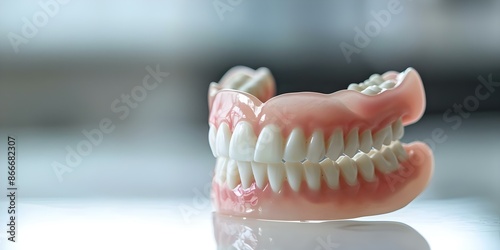 Wallpaper Mural Closeup photo of white upper and lower plastic dentures for healthcare. Concept Healthcare Products, Medical Devices, Denture Photography Torontodigital.ca