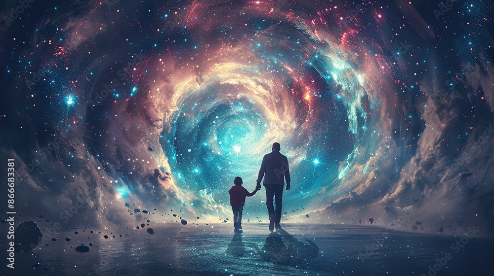 Father and Son Walk Towards a Cosmic Vortex Father and Son Walk Towards a Cosmic Vortex