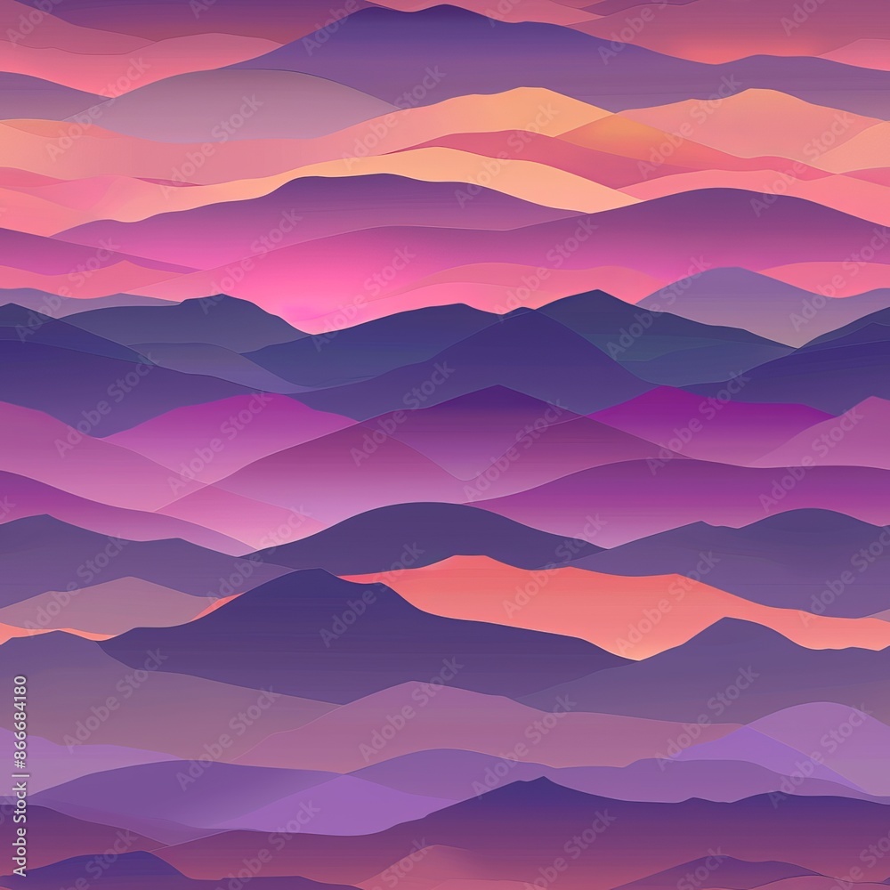 Abstract illustration of purple and orange mountain range at sunset Seamless pattern Abstract illustration of purple and orange mountain range at sunset Seamless pattern