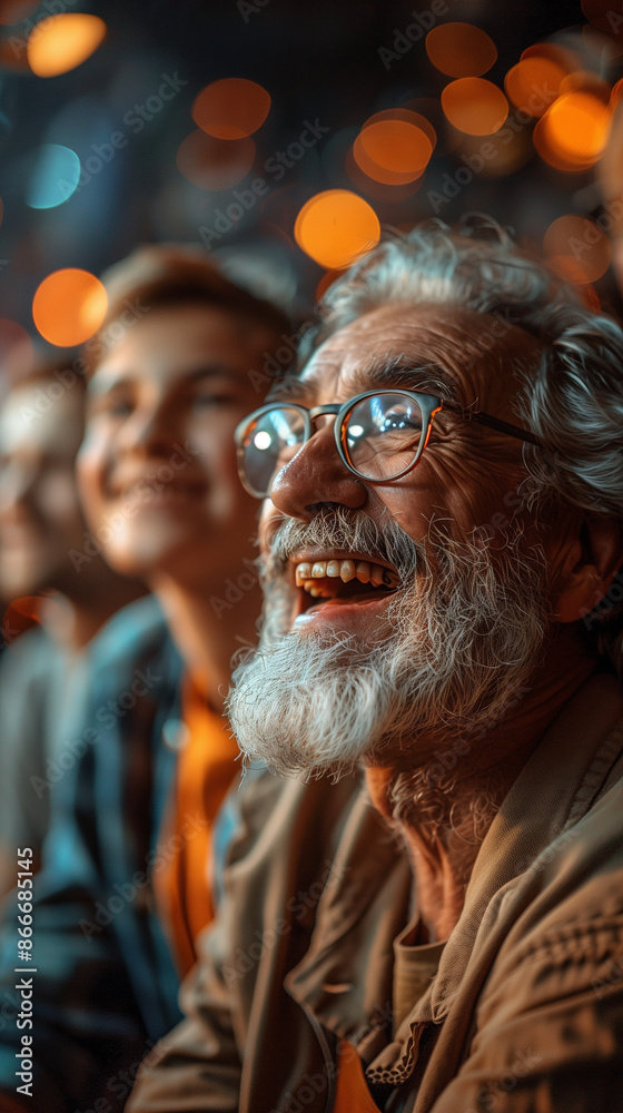 Portrait of old man watching football and cheering in the bar Portrait of old man watching football and cheering in the bar