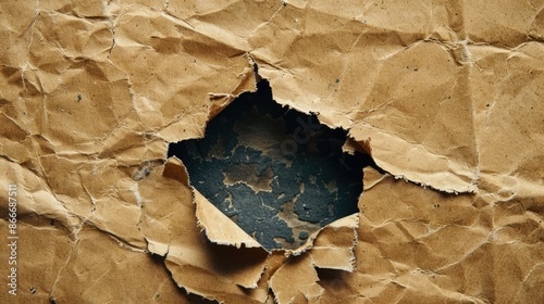 Hole with the fragmentary edges  punched in a cardboard