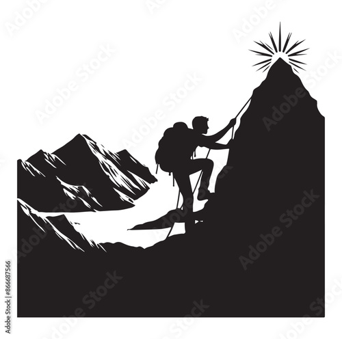 mountain Hiking silhouette vector on white background.