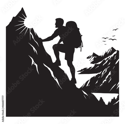 mountain Hiking silhouette vector on white background.