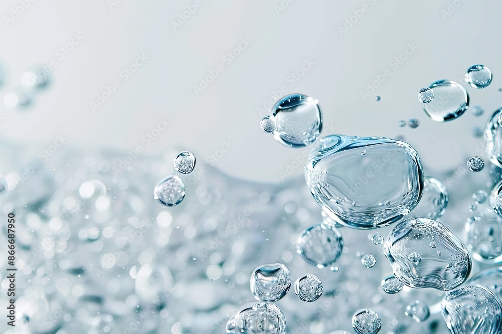 Large and clear water bubbles floats over a white background Large and clear water bubbles floats over a white background