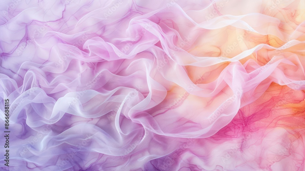 Soft pastel fabric background with flowing layers of pink, purple, and orange hues, creating a dreamy and delicate abstract texture. Soft pastel fabric background with flowing layers of pink, purple, and orange hues, creating a dreamy and delicate abstract texture.