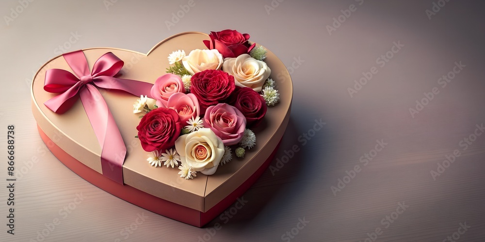 Heart-Shaped Gift Box with Flowers. Perfect for: Valentine's Day, anniversaries, romantic events Heart-Shaped Gift Box with Flowers. Perfect for: Valentine's Day, anniversaries, romantic events