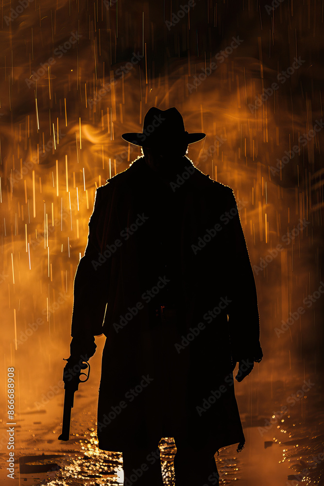 epic Silhouette of a Mysterious Man Standing with Hat epic Silhouette of a Mysterious Man Standing with Hat