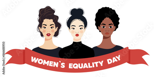 Womens Equality Day poster. Beautiful girl diversity.