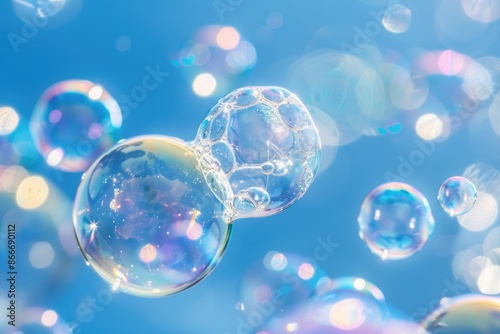 Wallpaper Mural Soap Bubbles on A Blue Natural Background. Soap Sud Bubbles Water. Torontodigital.ca