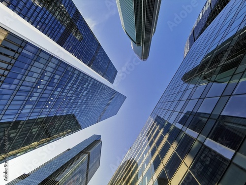 Looking Up at Tall Buildings in Moscow City Business Quarter