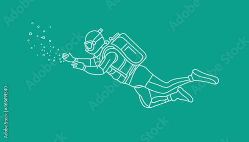 Silhouette of Scuba Diver Diving in Blue Ocean 
