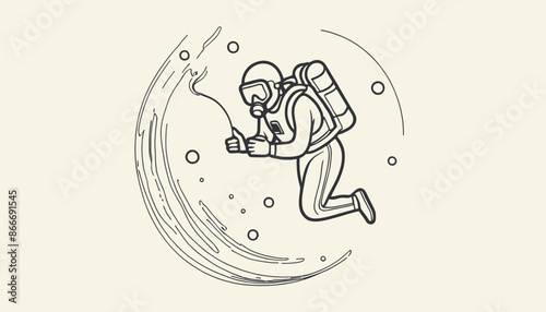 Minimalist Line Art Scuba Diver Icon for Logo or Website
