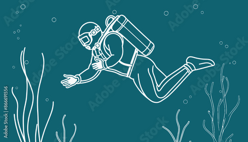 Editable Stroke Illustration of Scuba Diver for Graphic Design 