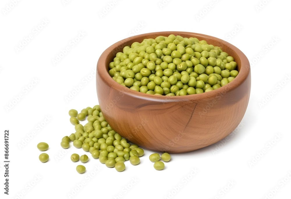 A Wooden Bowl Filled with Green Mung Beans - Rustic and Nutritious Ingredient Display A Wooden Bowl Filled with Green Mung Beans - Rustic and Nutritious Ingredient Display
