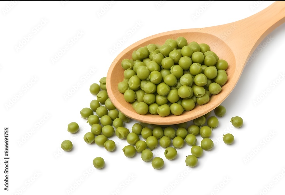 Green Peas in a Wooden Bowl on a White Background - Fresh and Minimalist Ingredient Showcase