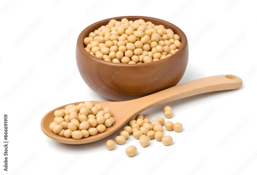 A Wooden Bowl Filled with Raw Soybeans, with a Wooden Spoon Next to It - Nutritious and Versatile Plant-Based Protein Source A Wooden Bowl Filled with Raw Soybeans, with a Wooden Spoon Next to It - Nutritious and Versatile Plant-Based Protein Source
