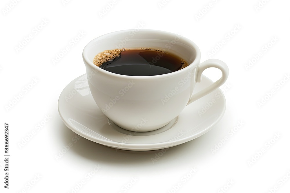 White cup of black coffee isolated on white background with clipping path White cup of black coffee isolated on white background with clipping path