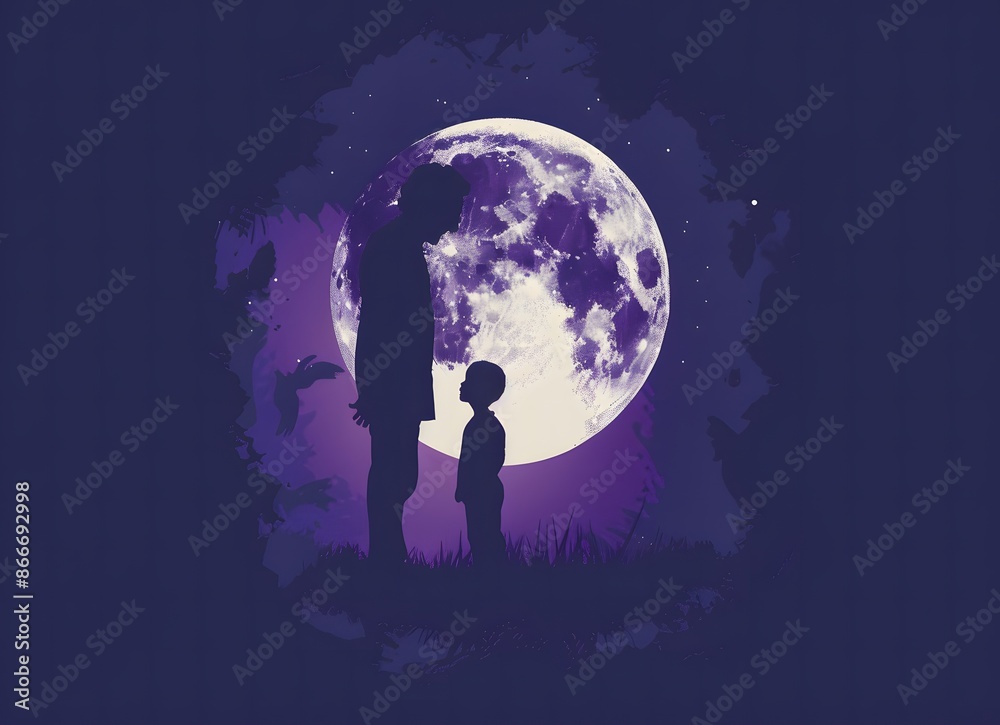 silhouette of an adult person speaking to the child,Guru Purnima festival silhouette of an adult person speaking to the child,Guru Purnima festival