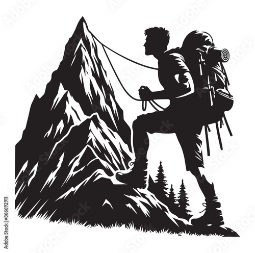 mountain Hiking silhouette vector on white background. photo