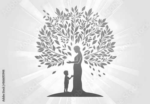 silhouettes of a mother and child under a tree  ,guru purnima festival