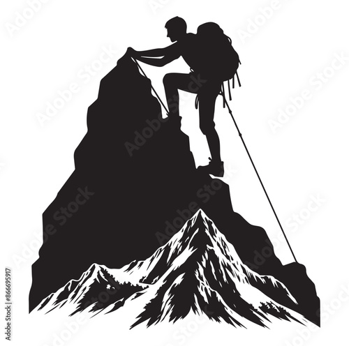 mountain Hiking silhouette vector on white background.