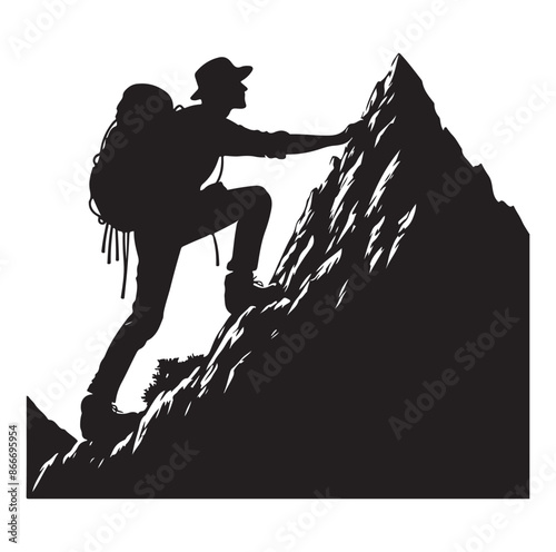 mountain Hiking silhouette vector on white background.