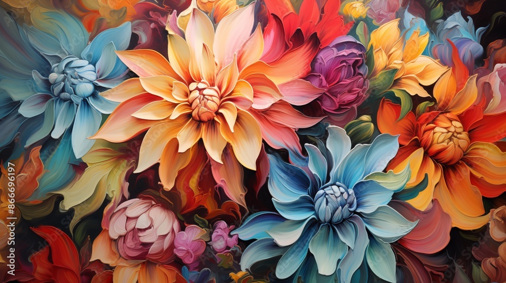 Oil painted flowers in vibrant colours.
