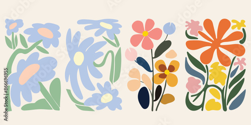 Graffiti print design for summer collection. colorful seamless floral modern illustration summer and spring pattern. Poster of organic multicolor flowers. Handmade geometric shapes poster design.