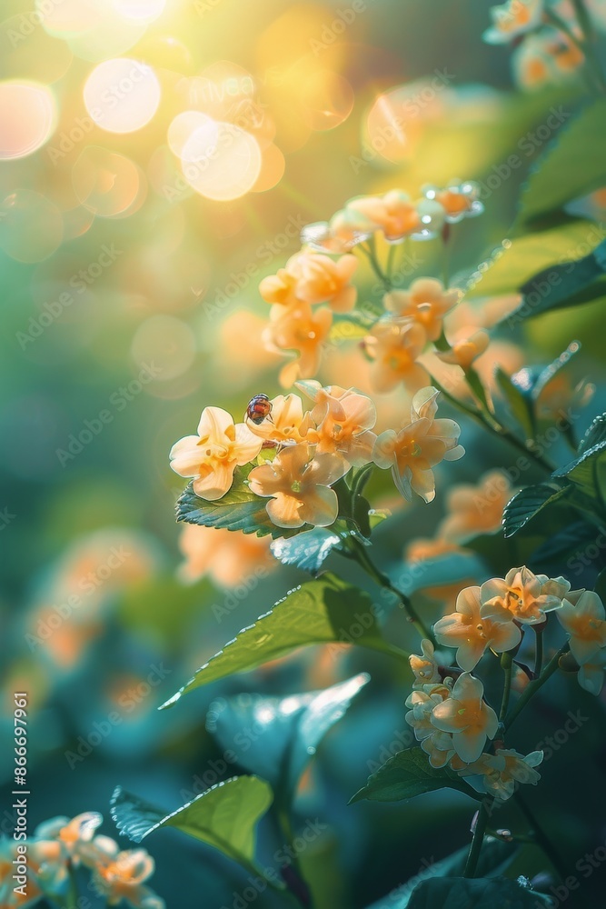 Sunlit Yellow Flowers in a Lush Green Garden Sunlit Yellow Flowers in a Lush Green Garden