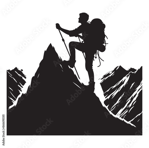mountain Hiking silhouette vector on white background.
