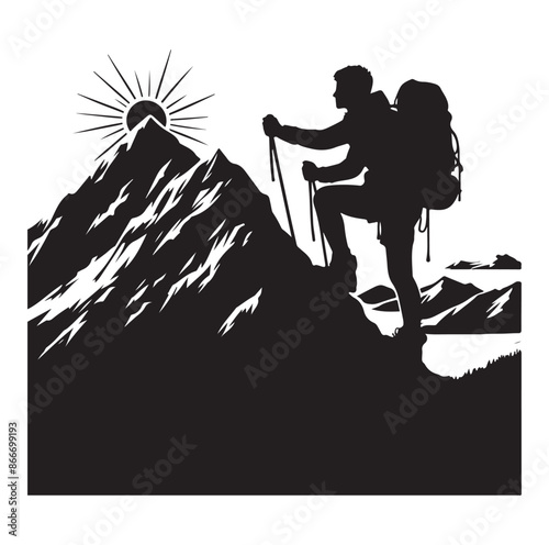 mountain Hiking silhouette vector on white background.