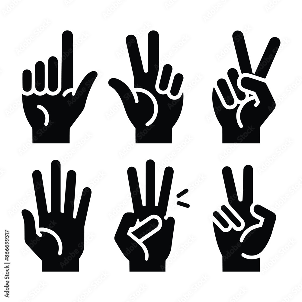 Different human hands sign vector collection silhouettes isolated on white background Different human hands sign vector collection silhouettes isolated on white background