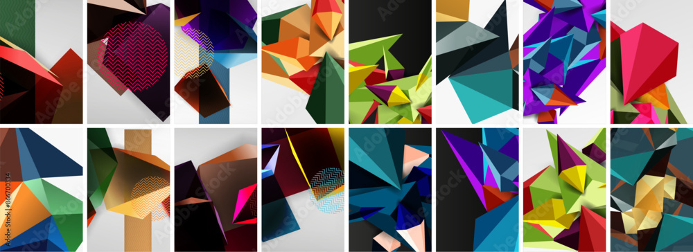 Set of low poly triangles poster geometric backgrounds. Vector Illustration For Wallpaper, Banner, Background, Card, Book Illustration, landing page Set of low poly triangles poster geometric backgrounds. Vector Illustration For Wallpaper, Banner, Background, Card, Book Illustration, landing page