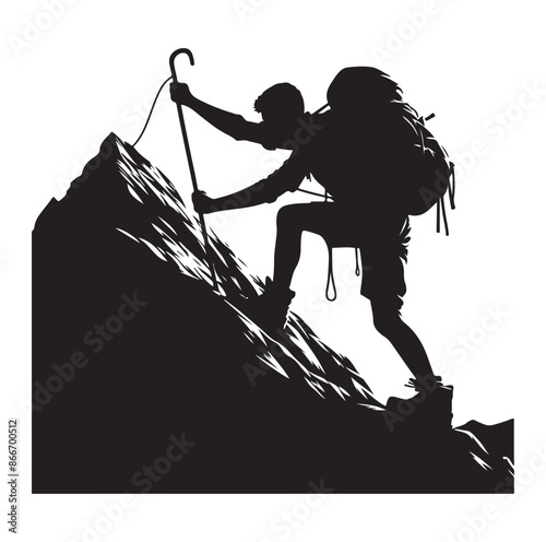 mountain Hiking silhouette vector on white background.