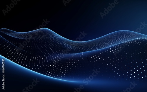Abstract blue digital wave background with flowing particles and plexus effect. Technology, science or music visualization concept.