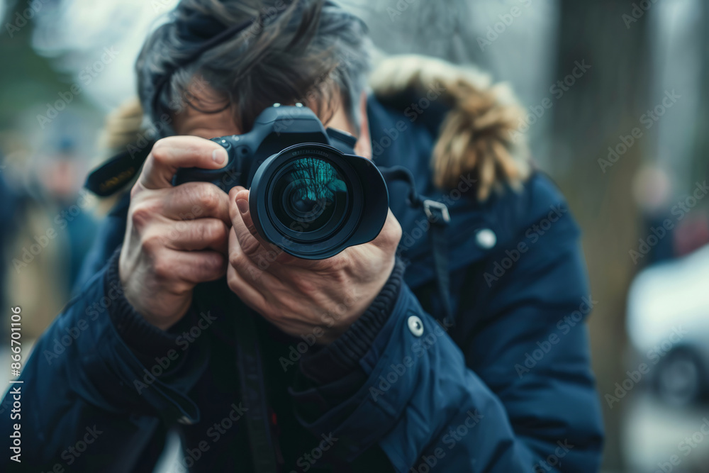 Photographer capturing a photo with a camera Photographer capturing a photo with a camera