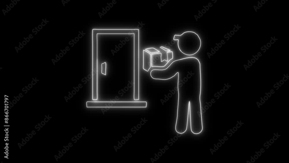 Neon Glowing Door Service Icon and Symbol Animation on Black Background Neon Glowing Door Service Icon and Symbol Animation on Black Background