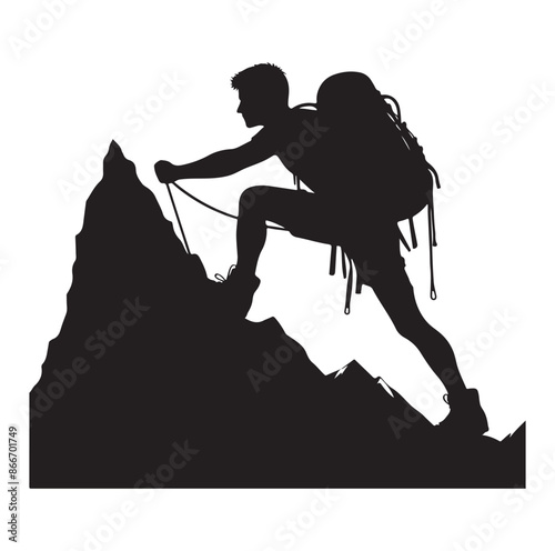 mountain Hiking silhouette vector on white background.