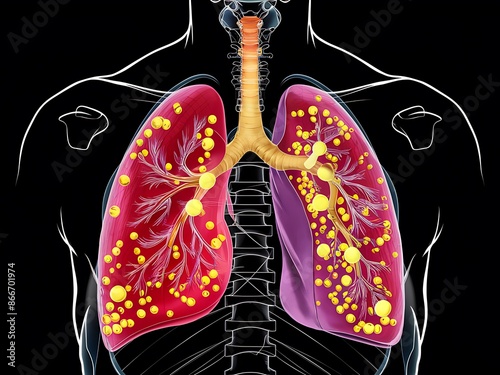 Lungs affected by miliary tuberculosis, illustration photo