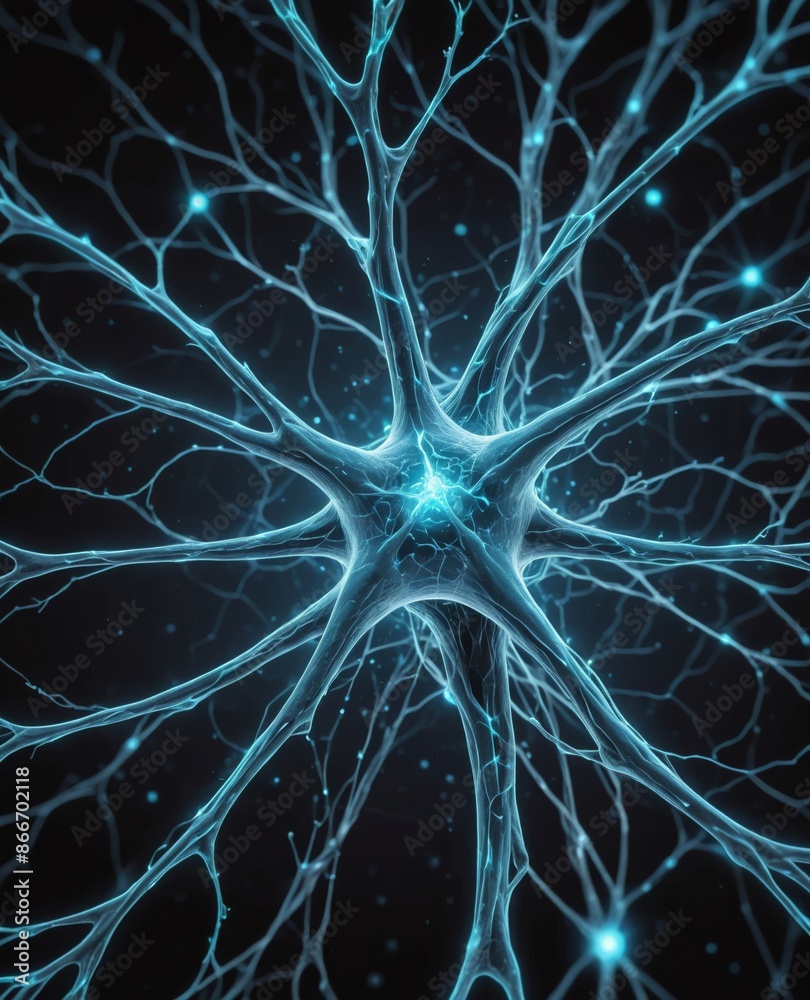An abstract illustration of neural connections in blue. An abstract illustration of neural connections in blue.